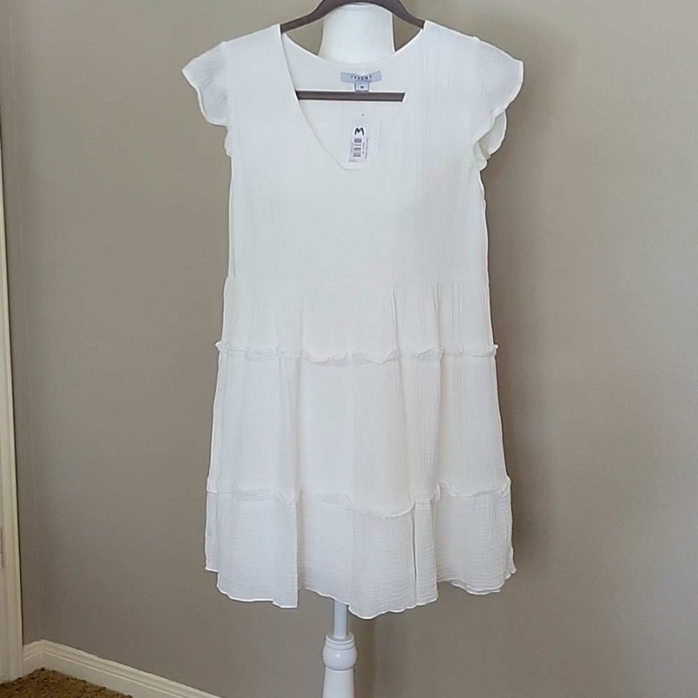 White Ruffle linen dress